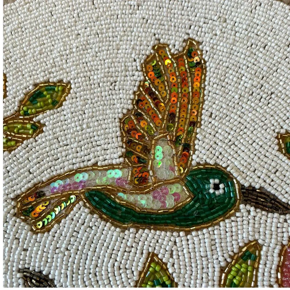 Nicole Miller Glass Beaded Placemat Charger 15in Colorful Bird & Floral NEW